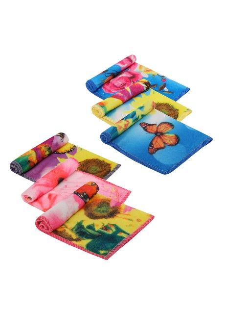 VOILA Set of 6 Multipurpose Butterfly Floral Printed Towel Perfect for Daily Use Hand Face Towel and Cleaning